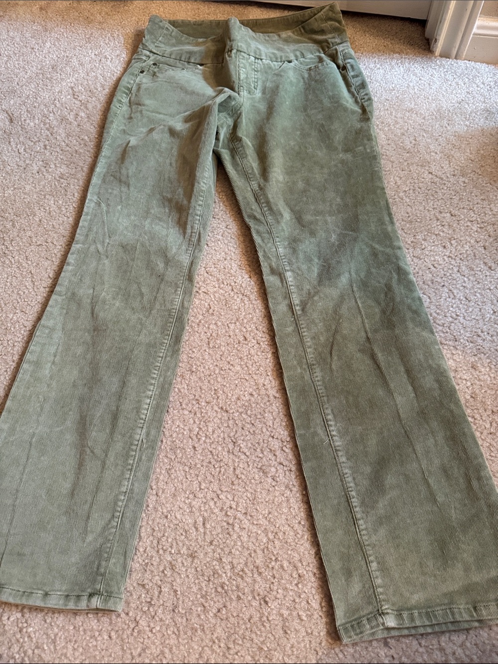 PETITES - Olive Green Corduroy Flare Pants - Size 10P